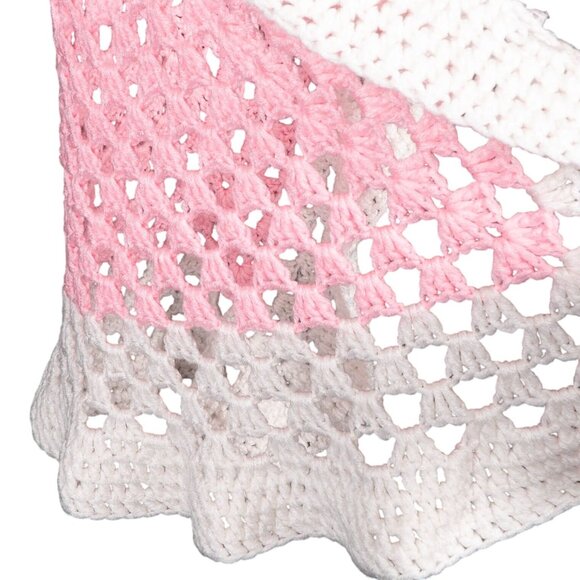 Handmade Crochet Baby Blanket Pink White Soft Open Knit Nursery Decor - Picture 5 of 5